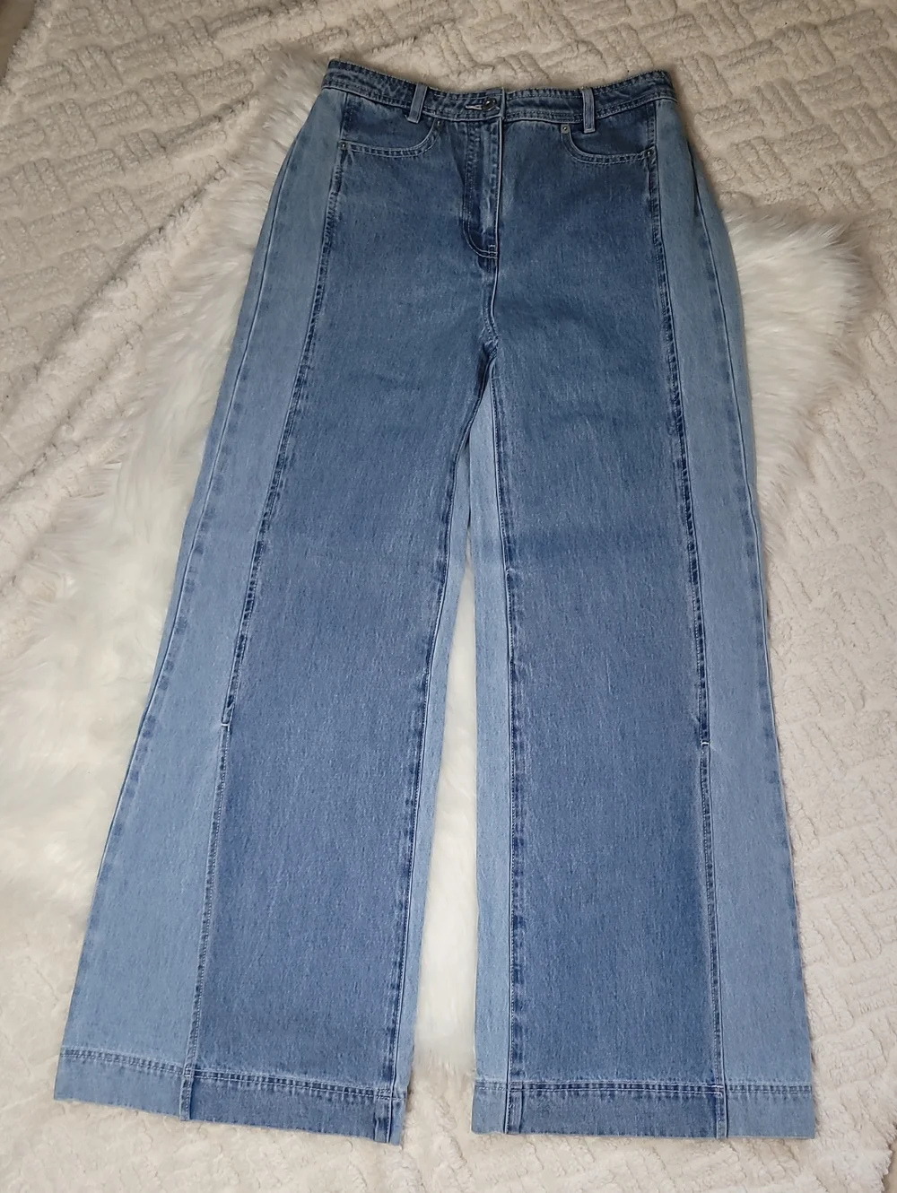 NWT Two-Toned Wide Leg Denim in Medium Blue Something Navy